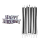 נרות כסף 12 יח Happy Birthday