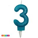 נר יום הולדת ספרה 3 תכלת