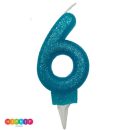 נר יום הולדת ספרה 6 תכלת