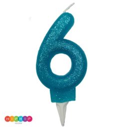 נר יום הולדת ספרה 6 תכלת