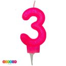 נר יום הולדת ספרה 3 ורוד