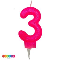 נר יום הולדת ספרה 3 ורוד