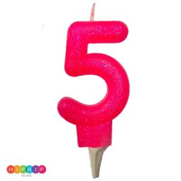 נר יום הולדת ספרה 5 ורוד