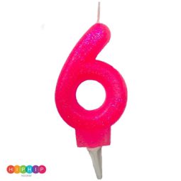 נר יום הולדת ספרה 6 ורוד