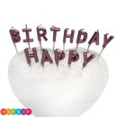 נרות קיסמים happy birthday - ורוד מטאלי