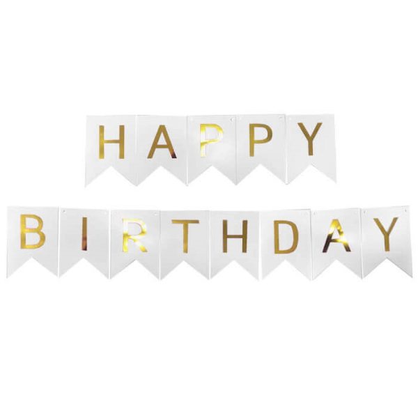 שרשרת אותיות happy birthday - זהב לבן