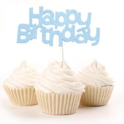 טופר happy birthday - תכלת גליטר