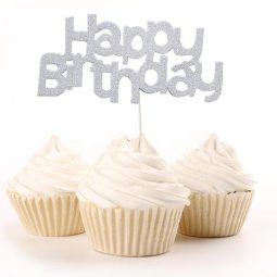 טופר happy birthday - כסף גליטר