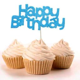 טופר happy birthday - כחול גליטר