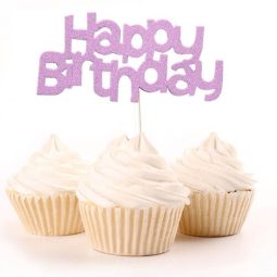 טופר happy birthday - ורוד גליטר