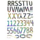 מדבקות לבלונים - אותיות ומספרים אנגלית בכסף הולוגרמי