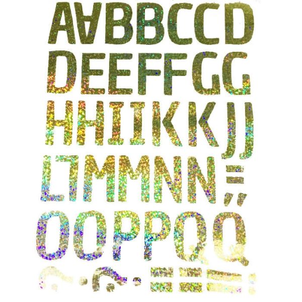 מדבקות לבלונים - אותיות ומספרים אנגלית בזהב הולוגרמי