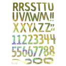 מדבקות לבלונים - אותיות ומספרים אנגלית בזהב הולוגרמי