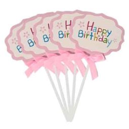 טופרים לעוגה happy birthday - ורוד