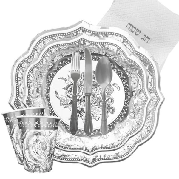 שולחן חג וינטג' נייר כסוף קלאסי 10 אורחים