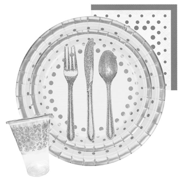 שולחן חג נקודות כסופות נוצצות 8 אורחים