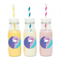 מדבקות עגולות לעיצוב פלמינגו הולוגרפי