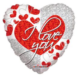 בלון הליום לב I Love You כסוף אדום