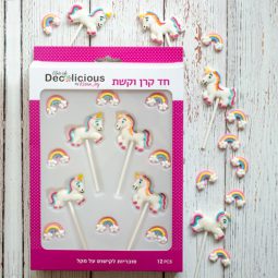 מארז קישוטי עוגה על מקל - חד קרן צבע