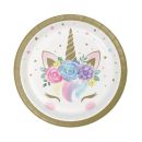 צלחות נייר קטנות חד קרן פרחוני