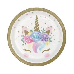 צלחות נייר קטנות חד קרן פרחוני