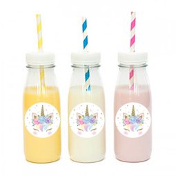 מדבקות עגולות לעיצוב חד קרן פרחוני