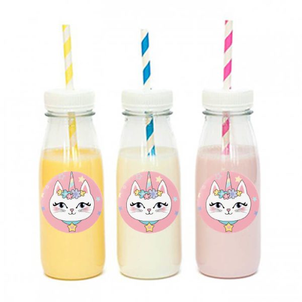 מדבקות עגולות לעיצוב חתול חד קרן