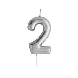 נר יום הולדת ספרה 2 כסף מטאלי