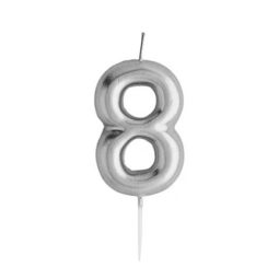 נר יום הולדת ספרה 8 כסף מטאלי