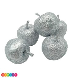 מיני תפוחים לקישוט כסף מנצנץ