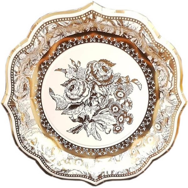 צלחות נייר גדולות וינטאג' זהב קלאסי