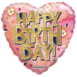 בלון לב HAPPY BIRTH DAY ורוד זהב