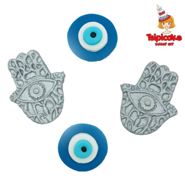 עין יוונית וחמסה כסף מבצק סוכר