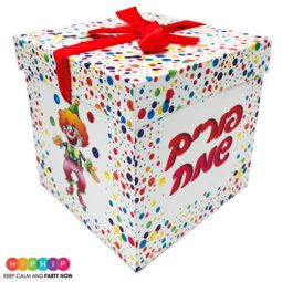 קופסת קרטון עם מכסה פורים שמח - גדול