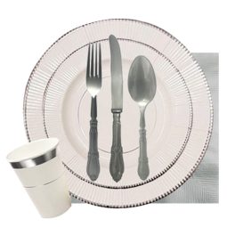 שולחן חג בסיגנון קלאסיק לבן כסף 10 אורחים