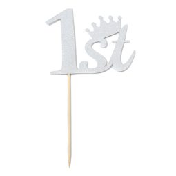 טופרים למרכז שולחן גיל שנה - כסף מנצנץ