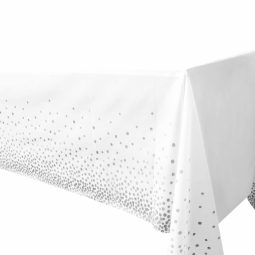 מפת שולחן לבן - קונפטי כסף