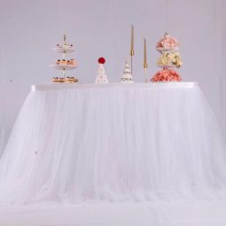 חצאית שולחן טול - לבן