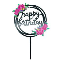 טופר happy birthday שחור פרחוני