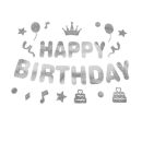 מדבקות לבלונים - אותיות כסף הולוגרמי happy birthday