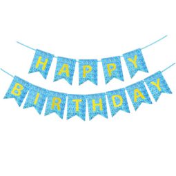 שרשרת אותיות happy birthday הולוגרפי - תכלת