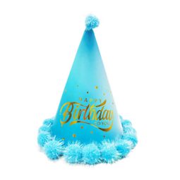 כובע יומולדת תכלת זהב עם פונפון