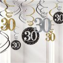 קישוט תלייה ספירלה גיל 30 - כסף זהב ושחור