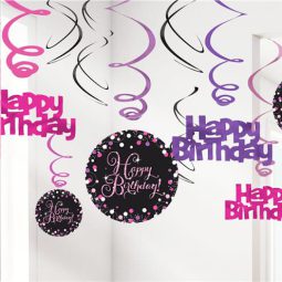 קישוט ספירלה Happy Birthday ורוד סגול - 45 ס