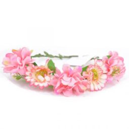 זר פרחים לראש - ורוד משולב