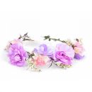 זר פרחים לראש - לבנדר ורוד קרם