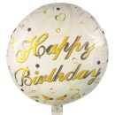 בלון הליום עגול Happy Birthday זהב לבן
