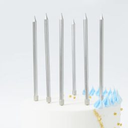 נרות ארוכים - כסף מטאלי