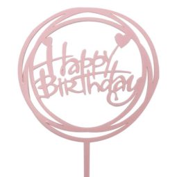 טופר אקרילי happy birtday ורוד