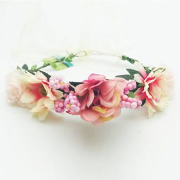 זר פרחים לראש - ורוד לילך